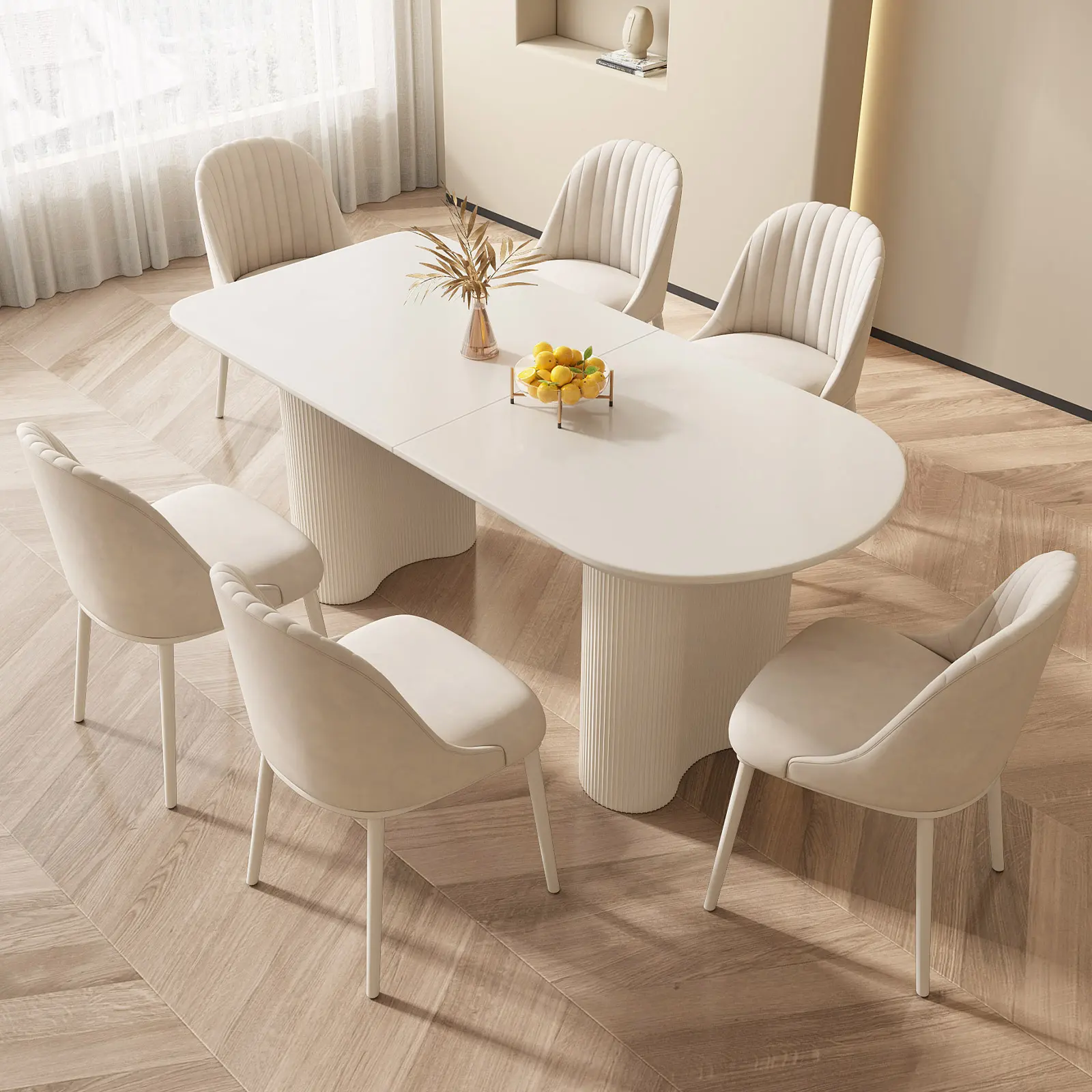 Guyii 70 Inch Modern Dining Table Set with 4/6/8 Chairs Cream White Indoor Kitchen Bar Living Room Breakfast Nook Small Space Assembly Required rectangular dining room table summerwins