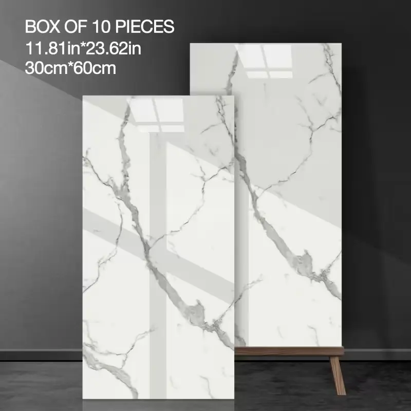 20pcs PVC Decorative Marble Pattern Tiles Sticker, 11.81in x 23.62in Peel-and-Stick Wallpaper with Adhesive Backing, Waterproof Moisture-Proof Textured Vinyl, Renter-Friendly Easy-Install Detachable for Kitchen Splashbacks Home Decoration