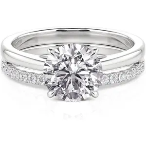 Jeulia Round Cut Moissanite Engagement Ring Set for Women | D Color VVS1 925 Sterling Silver Wedding Band & Promise Ring Bridal Set | with Gift Box, Anniversary Proposal Gift for Her
