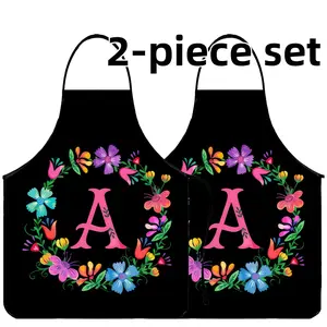 Floral Letter A Print Polyester Apron Set, 2 Counts ﻿Mother's Day Gift Apron,Cool Summer Cooking Apron,Apron for Women,Gift for Daughter&Mother&Wife&GF,Nails Design Tool,﻿Kitchen Essential