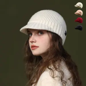 Women's Knitted Wool Hat Solid Color Elastic Lightweight Soft Comfortable Baseball Cap Unisex Warm Windproof for Autumn Winter Outdoor Sports Skiing Cycling