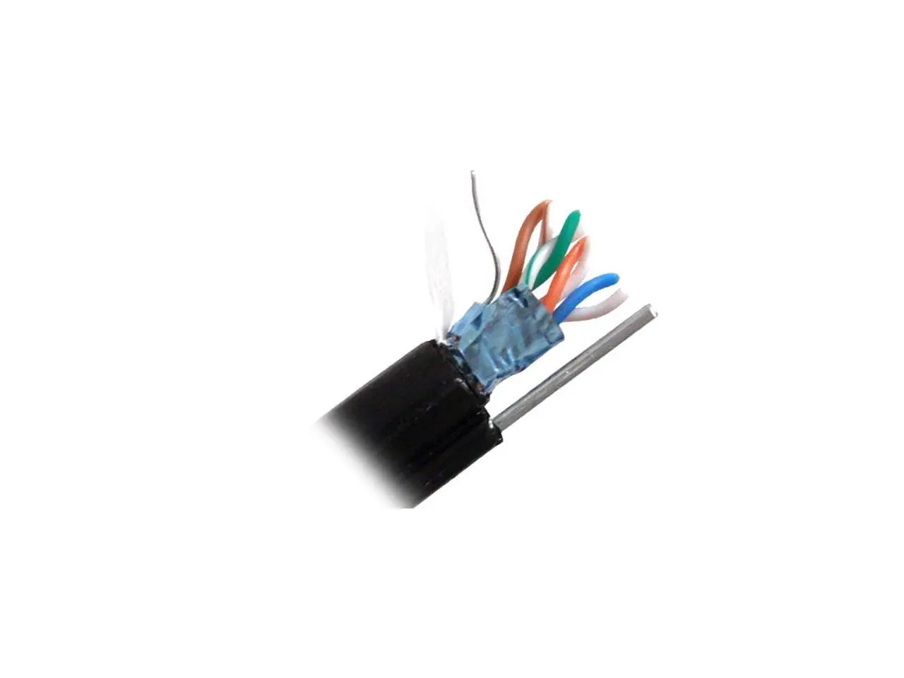 Nippon Labs CAT5E STP (Shielded) Outdoor Bulk Ethernet Cable w/ Drain Wire, w/ Messenger, Outdoor PE Jacket, 24 AWG, CMX, Wooden Spool, Aerial Shielded Solid Copper CMX, 1000 ft. Black Networking Cable