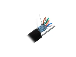 Nippon Labs CAT5E STP (Shielded) Outdoor Bulk Ethernet Cable w/ Drain Wire, w/ Messenger, Outdoor PE Jacket, 24 AWG, CMX, Wooden Spool, Aerial Shielded Solid Copper CMX, 1000 ft. Black Networking Cable