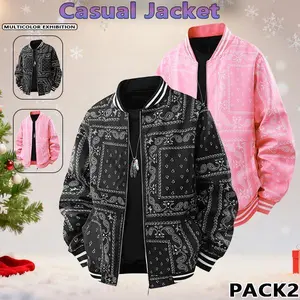 Men's Casual Cashew Flower Varsity Jacket,Vintage Lightweight Bomber Baseball collar Jackets,Classic Fabric,Mens Fashion Stylish,Men's jackets,Streetwear,Men's Clothing