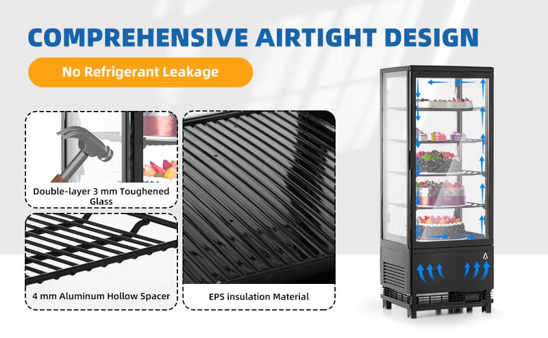 【GARVEE】3.5 Cu.Ft Commercial Refrigerated Display Case with Adjustable Shelves, LED Lighting, Frost-Free Cooling, Auto Defrost, and Lockable Door for Bakery and Restaurant Use