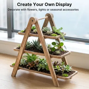 LOVEWE 3-Tier Wooden Serving Platter - Farmhouse Rectangular Tabletop Organiser, Lightweight Sturdy Smooth Multi-Use Tray for Parties, Kitchen Counter Decor