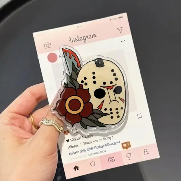 Horror Mask Phone Holder, Spooky Season Griptok, Traditional Rose Slasher Stand, Gothic Halloween Accessory, Friday Thriller Inspired MagSafe Grip