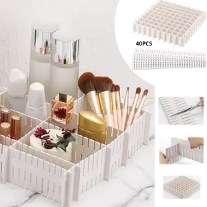 40Pcs Grid Drawer Dividers, Adjustable Drawer Organizer for Socks, Underwear, Lingerie, Makeup, Bedroom Office Kitchen Storage (White)