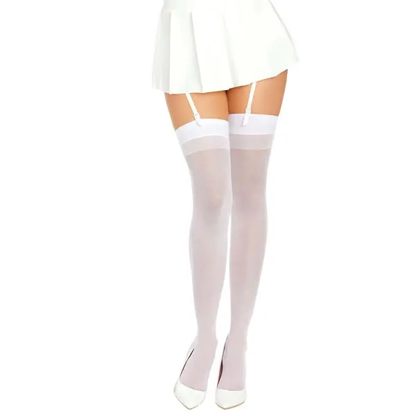 Women's White Thigh High Stockings with Back Seam
