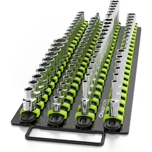 Portable Socket Organizer Tray | Black Rails with Green Clips | Holds 80 Sockets | Professional Quality Socket Holder