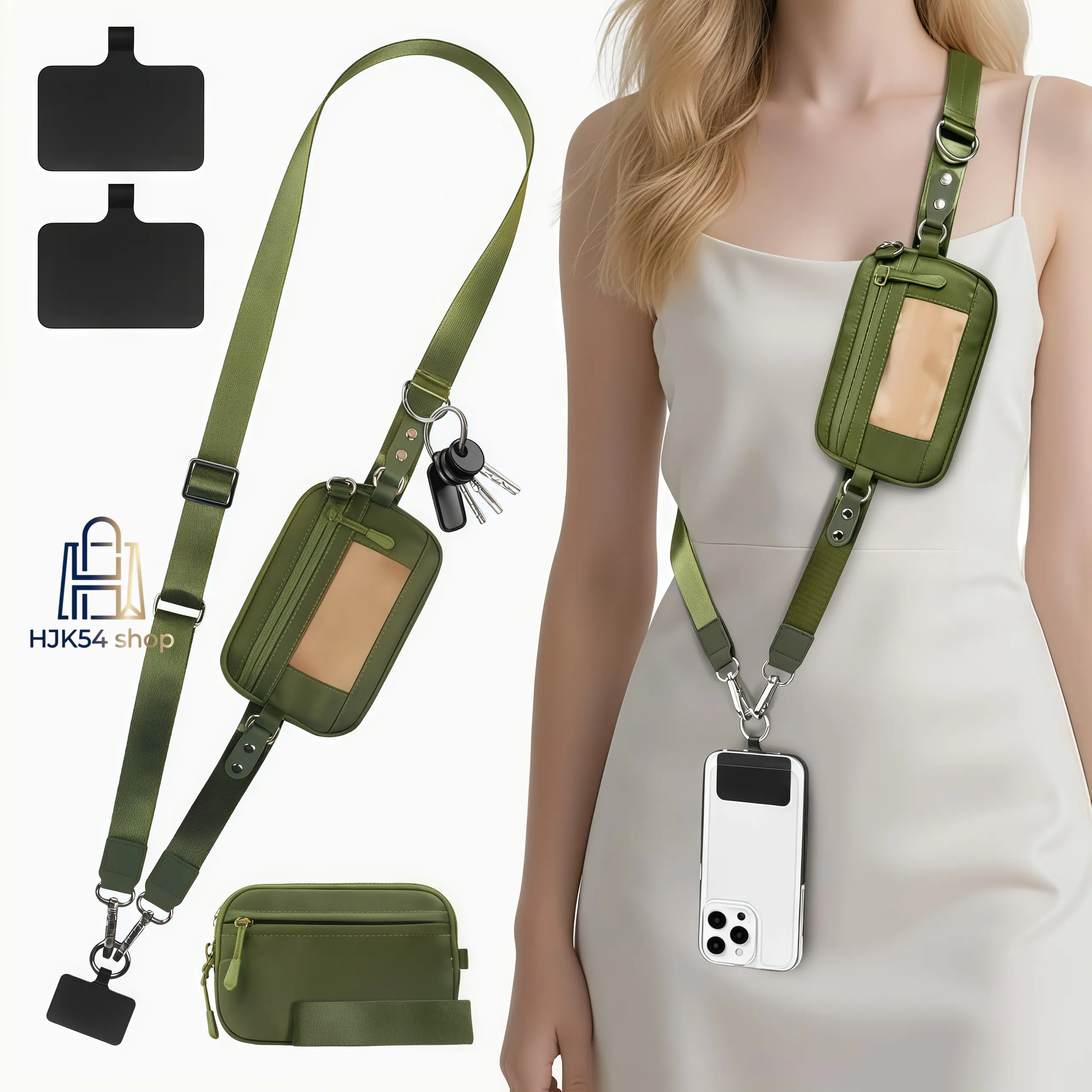 Minimalist Crossbody Phone Purse, Solid Universal Mobile Lanyard with Adjustable, Detachable Strap, Multi-Pockets, and ID Holder Pouch