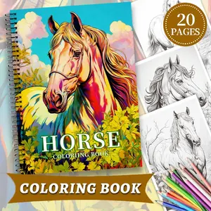 Horse Coloring Book, Dual Spiral Binding A4 Paper 20 Pages, Adult Coloring Book, Stress Relief, Perfect Gift for Horse Lovers