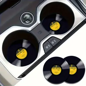 2pcs Retro Vinyl Record Style EVA Cup Holder Coasters - 2.75" Non-Slip Drink Mats for Vehicle Interior Accessories, Ideal Holiday Gift