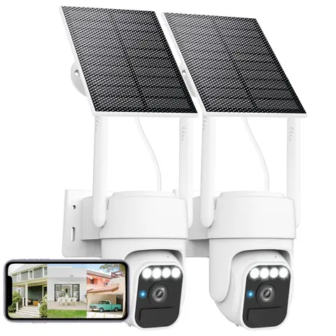 Solar Camera Outdoor Wireless 2 Packs, Two-Way Talk, Color Night Vision,  Wi-Fi Camera with Pan & Tilt Control, Motion Detection, SD/Cloud Storage, 2.4GHz Wi-Fi, IP65 Rated Wifi Security Cam Surveillance Security Camera, Recording, Safety