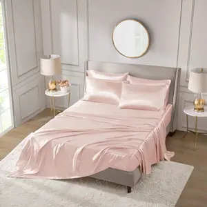 Satin Sheets Queen size, luxurious silky satin bed sheets, elastic 14 pocket fits up to 16 mattress, wrinkle-free, soft satin bed sheet set, blush 6