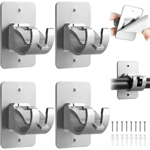 4 count Curtain Rod Holder No Drill - Self Adhesive Curtain Rod Brackets - No Drilling  Plastic Curtain Rod Holder Rod Hook Curtain Rod Hanger ()