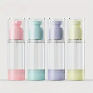 4pcs Set of Candy Color Vacuum Lotion Bottles 30Ml/1.01 Oz Travel Cosmetics Dispenser Suitable for Toner, Perfume, Liquid, Press Vacuum Bottle, Plastic Dispensing Bottle