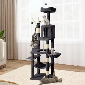 YITAHOME 64.5" Cat Tree, Multi-Level Cat House, Large Cat Condo Furniture with Perch Hammock, Scratching Posts and Dangling Balls for Kittens, Cats and Pets