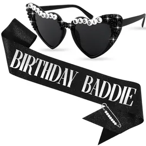 Birthday Baddie Sash, Sunglasses & Pins Set – Women’s Birthday Girl Accessories – Suitable for 21st 25th 30th 40th 50th 60th – Party Favors Decor