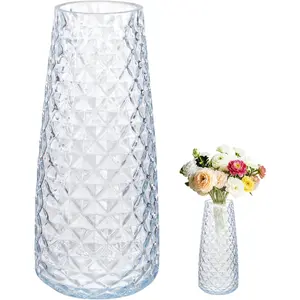 Crystal Vase for Flowers, 8.6" H Clear Round Glass Vase for Centerpieces, Modern Floral Planter Container for Parties,Wedding,Office,Home Decoration