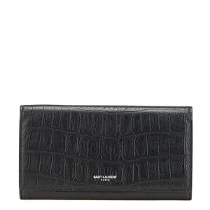 Pre-owned Yves Saint Laurent Calfskin Small Leather Goods Saint Laurent Crocodile Embossed Leather Long Wallet