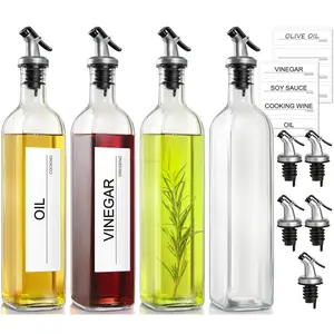 Oil Dispenser for Kitchen,4Pack Oil Bottles for Kitchen, Glass Container, Oil Cruet with Plastic Funnel and Labels, Utensils Handheld Set Cover
