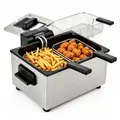 SUSTEAS Chrome Electric Deep Fryer with 3 Nonstick Baskets, 4.8 QT Oil Capacity, Cool Touch Sides, 1800W Immersed Heating Element, Adjustable Temperature (265°F to 375°F) with Absolute Control, Easy to Clean Fryer Fries Maker for Home Use,familyfun