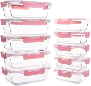 10 Pack Glass Food Storage Containers, Glass Meal Prep Containers with Lids Leak Proof, Microwave & Freezer Safe