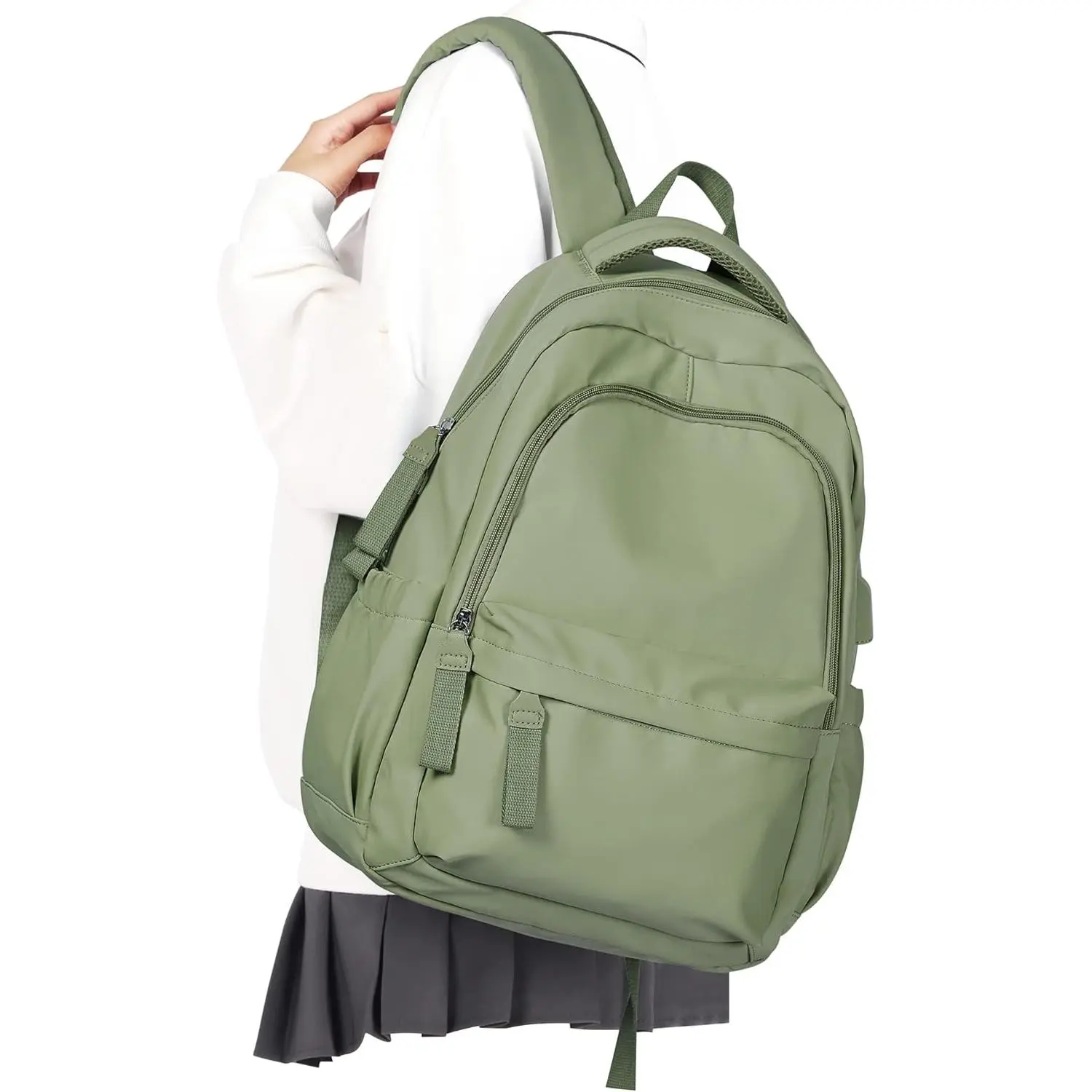 Small Backpack For School Girls Boys Aesthetic Lightweight Travel Daypack Simple Cute Backpack For Women Men College High School Bookbag Bag Fit 14 Inch Laptop With USB  port, Green