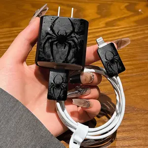 Dark Spider Apple Charger Protector Set, 20w/18w Adapter, Data Cable Organizer, Compatible with iPhone 11-16 Series, Tpu Material