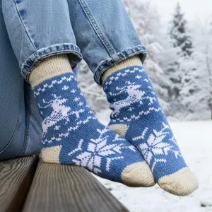 Nordic Snowflake Angora Wool Socks – Scandinavian Pattern Knit Socks (Lilium)