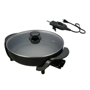 Mainstays 12" Round Ceramic Skillet, Black,Nonstick, 1200W, Removable Temp Control, Dishwasher Safe