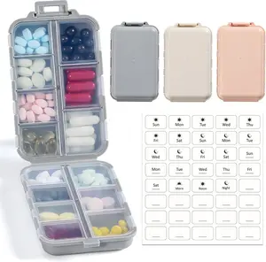 3 Pack, 14 GRIDS Travel Pill Organizer Box with Labels - Travel Medicine Case Kit - Pocket Daily Pharmacy Container - Travel Medication Holder Dispenser