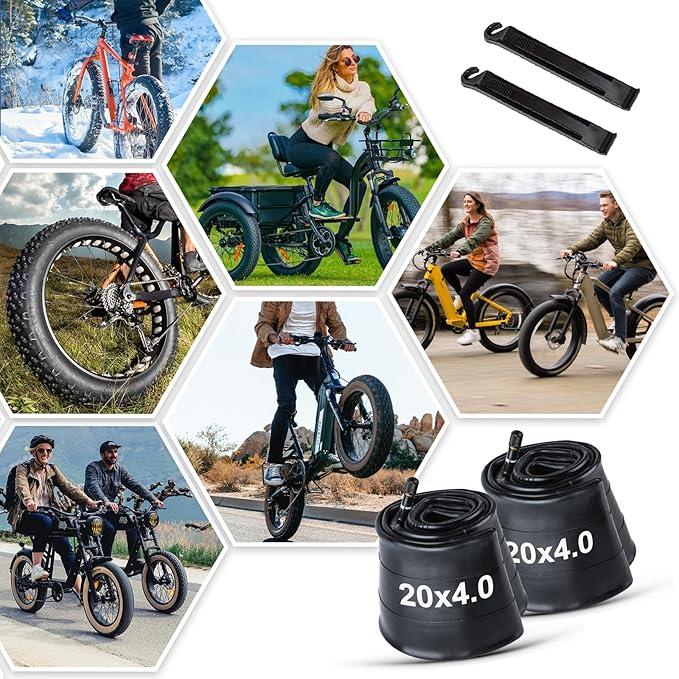 Hycline Fat Bike Inner Tube: 20/26x4.0 Inch 2-Pack Electric Fat Tire Tubes AV 32mm Schrader Valve, Premium Butyl Rubber Puncture Resistant Replacement T