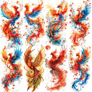 8 Gorgeous Flying Phoenix Floral Temporary Tattoos, Long-Lasting Realistic Fake Tattoo Stickers, Waterproof Body Art Decals for Women Adults