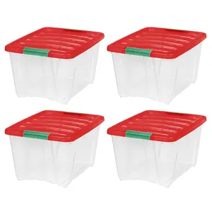 32 Quart Stackable Holiday Plastic Storage Bins with Lids and Latching Buckles Clear Red 4 Pack unbranded