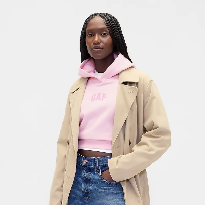 GAP VintageSoft Crop Logo Hoodie - Soft Cotton-Blend Fleece, Oversized Fit, Neon Pink, Long Sleeves, Banded Cuffs, Machine Washable