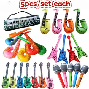 5pcs Eco-Friendly PVC Party Entertainment Stage Props, Realistic Guitar Musical Instrument Toy, Inflatable Microphone
