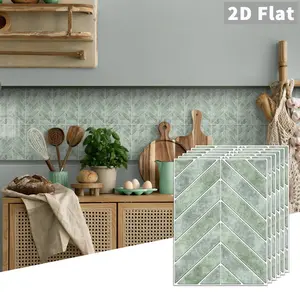 10PCS/Box GST Light Green Herringbone PE Crystal Foam Tile Stickers, Waterproof Oil-Proof Anti-Collision for Kitchen & Bathroom