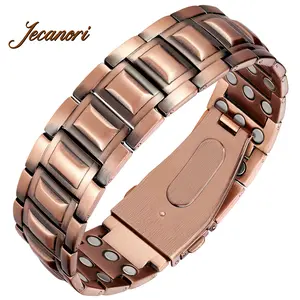 Jecanori Male Copper Bracelet, Minimalist Style Unique Design Folding Clasp Wristband with Adjustment Tool, Jewelry Gift Box, Adjustable Cuff for Outdoor Use