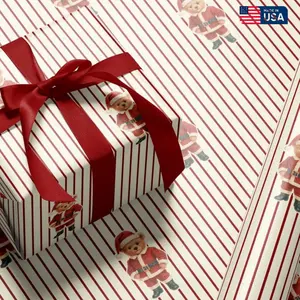 Santa Bear Stripe Wrapping Paper, Luxury Red Candy Stripe Teddy Christmas Prep Gift Wrap, Elegant Preppy Holiday Premium Seasonal Gift Wrap, Christmas Gift for Her, Gift for Him