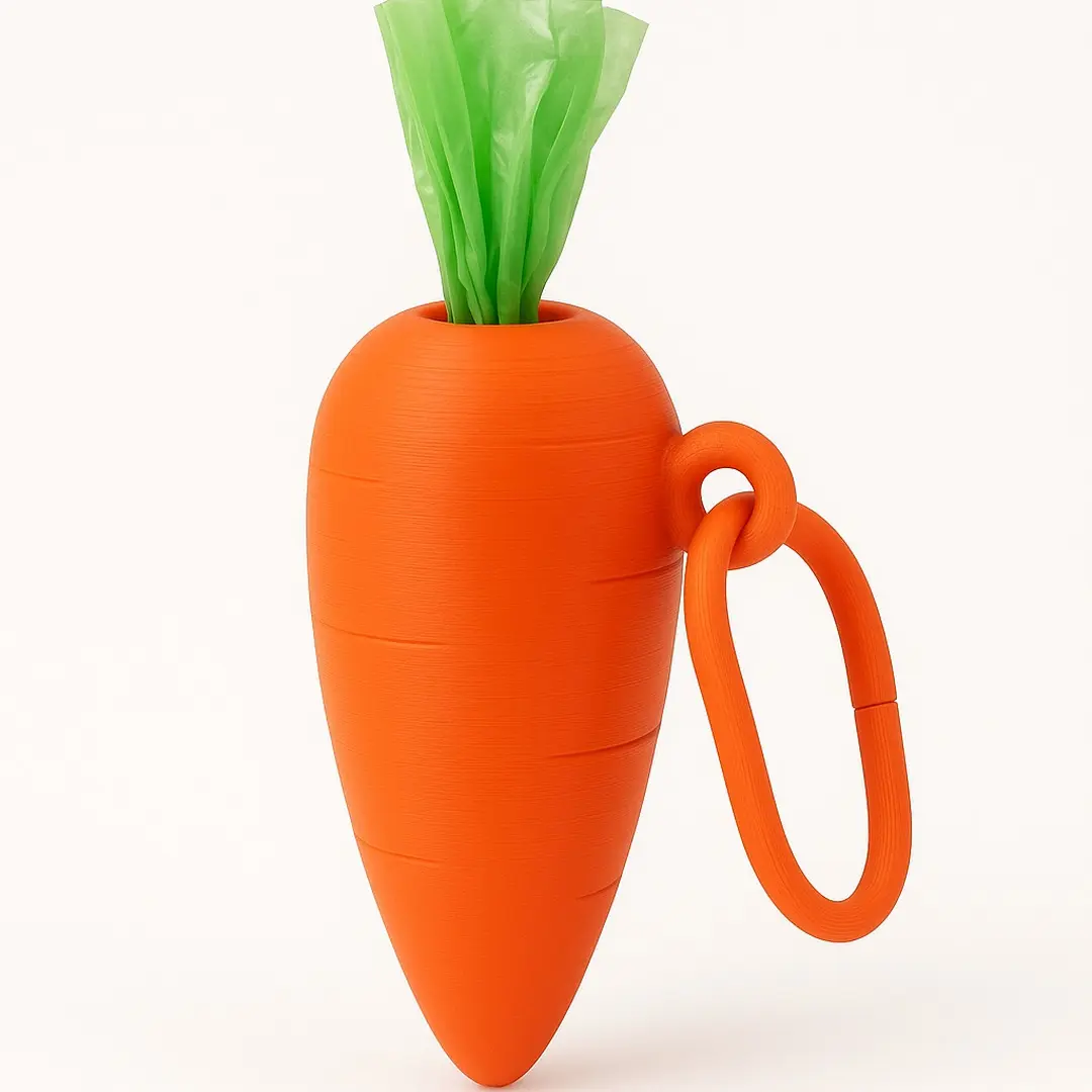 Carrot Dog Poop Bag Dispenser with Leash Clip - Cute Holder for Walks, Fits Standard Rolls
