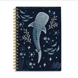 Whale Shark Pattern Spiral Notebook Journal - 1 Piece 5.5x8.3 inches - Marine Life Design with Coral and Starfish, Deep Blue Ocean Theme, Suitable for Office Supplies, Study, Work Notes - Gift for Ocean Lovers