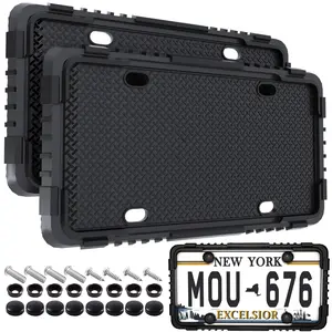 Black Silicone License Plate Frames, 2 Pack License Plate Holder Bracket without Obstruction, Universal License Plate Cover | Anti-Rattle, Weather-Proof for US Car