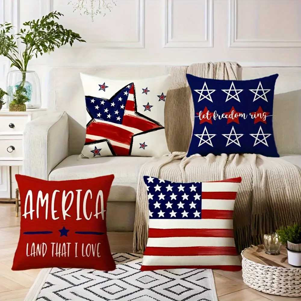 4pcs Flag Pillowcase American Independence Day Pillowcase StarSpangled Banner Freedom Call Decorative Pillowcase