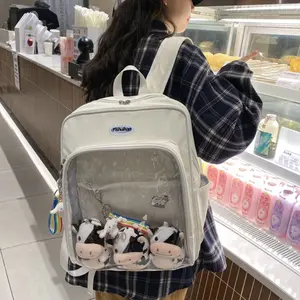 Japanese Style Itabag Student Shoulder Bag Schoolbag Tutoring Bag Transparent PVC Badge Backpack DIY