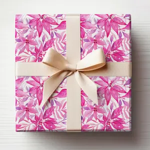 Pink Christmas Wrapping Paper Girly Christmas Wrapping Paper Neon Pink Gift Wrap Roll Poinsettia Pink Gift Wrapping Roll