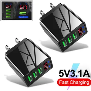 2-Pack 3 Port USB Home Wall Fast Charger QC 3.0 Quick Charge LED Display For Cell Phone iPhone Samsung LG Android