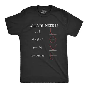 Mens All You Need Is Love Equation T Shirt Funny Nerdy Math Tee Mens Funny T Shirts Cool Vintage Fashion T-Shirt Gift Classic Menswear Love Apparel for Men Funny  Short Sleeve Novelty Tees for Guys Black