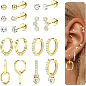 MILACOLATO Hypoallergenic Flat Back Earrings for Women Girls Surgical Steel Earrings for Sensitive Ears - Stainless Steel Flatback Stud Hoop Cartilage Earring Stacks